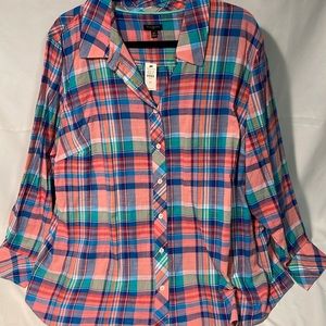 Madras Plaid top by Talbots Plus size 3X NWT